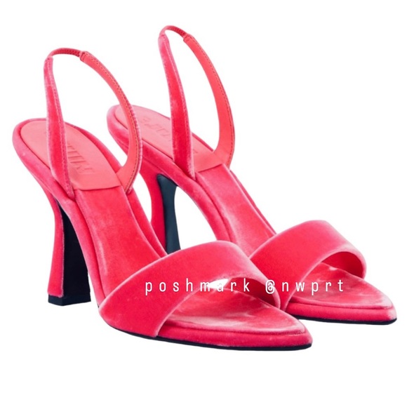 3JUIN Shoes - NEW 🦩 3JUIN Lily Flamingo Pink Velvet Pointy Open Toe Slingbacks Heels 37 7 Box